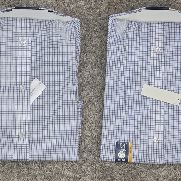 George Mens Dress Shirt Bundle Lot 2 NWT Blue Check Stretch L XL Business Career - Picture 6 of 6